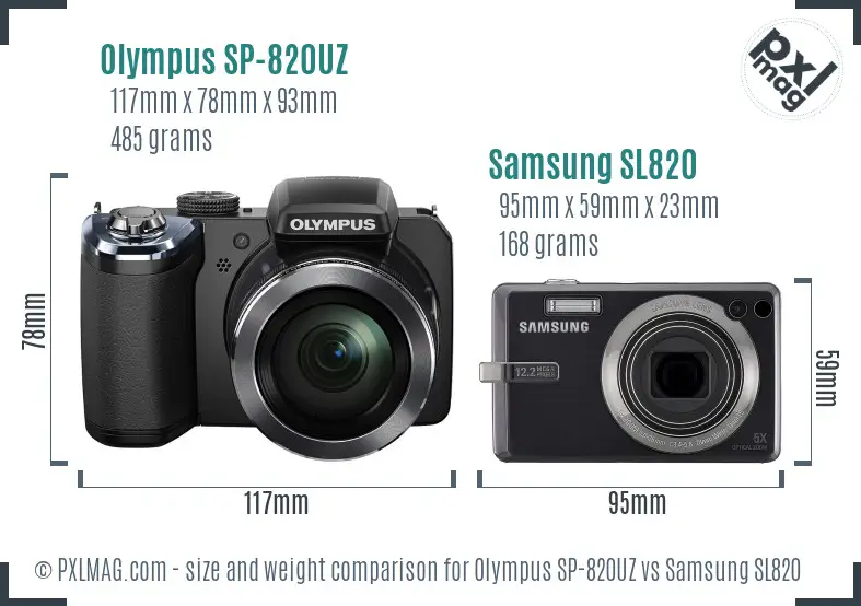 Olympus SP-820UZ vs Samsung SL820 size comparison