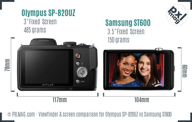 Olympus SP-820UZ vs Samsung ST600 Screen and Viewfinder comparison