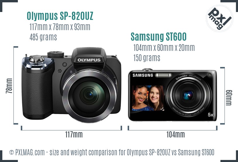 Olympus SP-820UZ vs Samsung ST600 size comparison