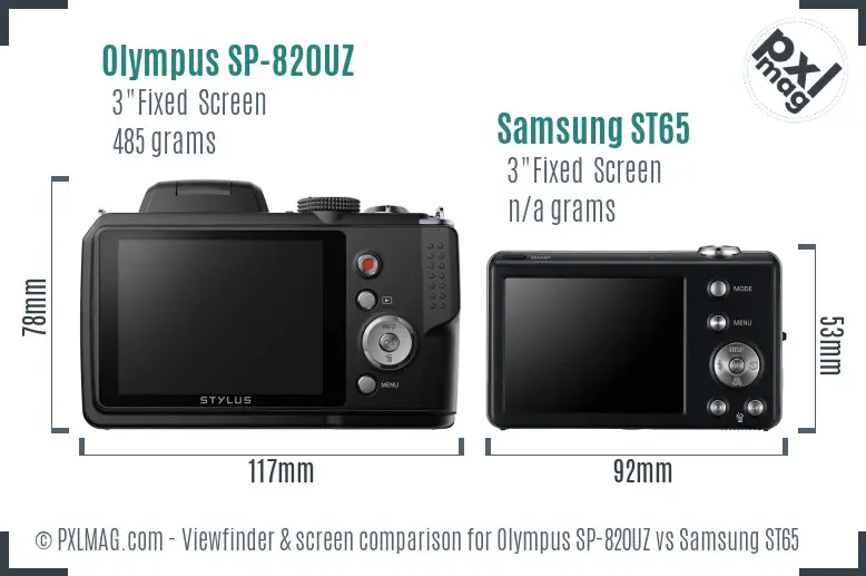 Olympus SP-820UZ vs Samsung ST65 Screen and Viewfinder comparison