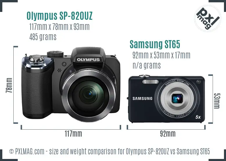 Olympus SP-820UZ vs Samsung ST65 size comparison