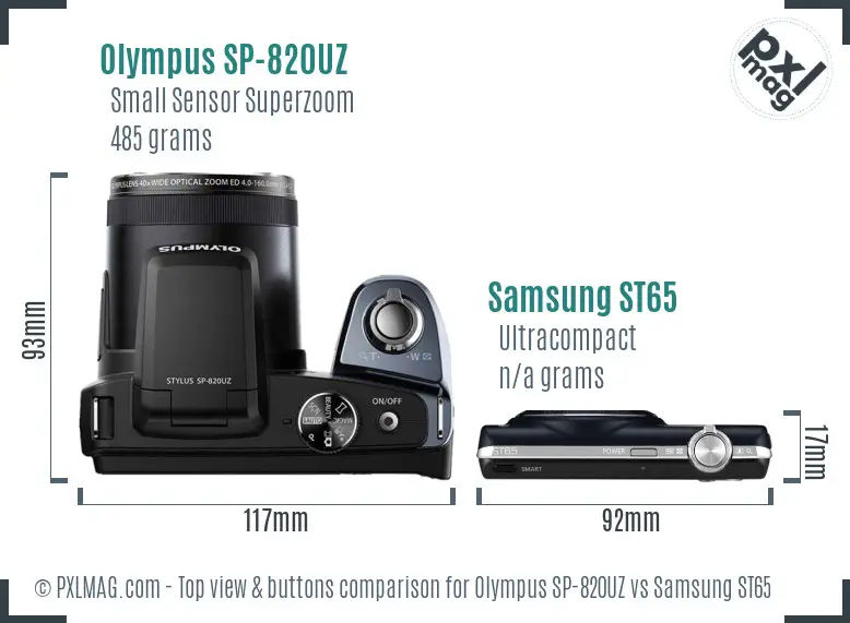 Olympus SP-820UZ vs Samsung ST65 top view buttons comparison
