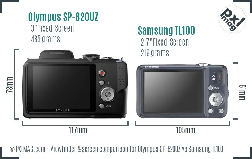 Olympus SP-820UZ vs Samsung TL100 Screen and Viewfinder comparison Olympus SP-820UZ vs Samsung TL100 Screen and Viewfinder comparison
