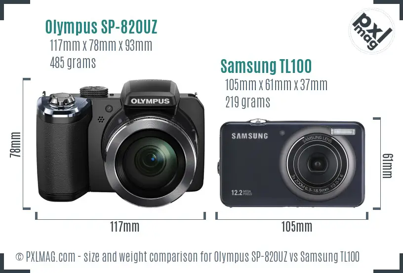 Olympus SP-820UZ vs Samsung TL100 size comparison Olympus SP-820UZ vs Samsung TL100 size comparison