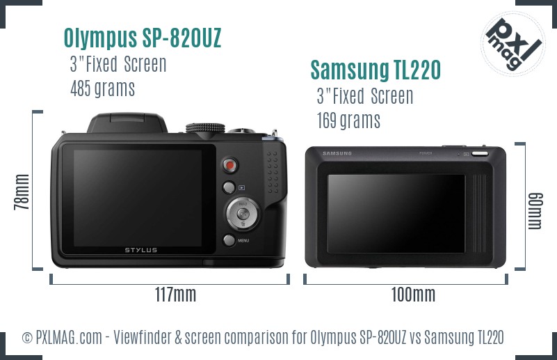 Olympus SP-820UZ vs Samsung TL220 Screen and Viewfinder comparison