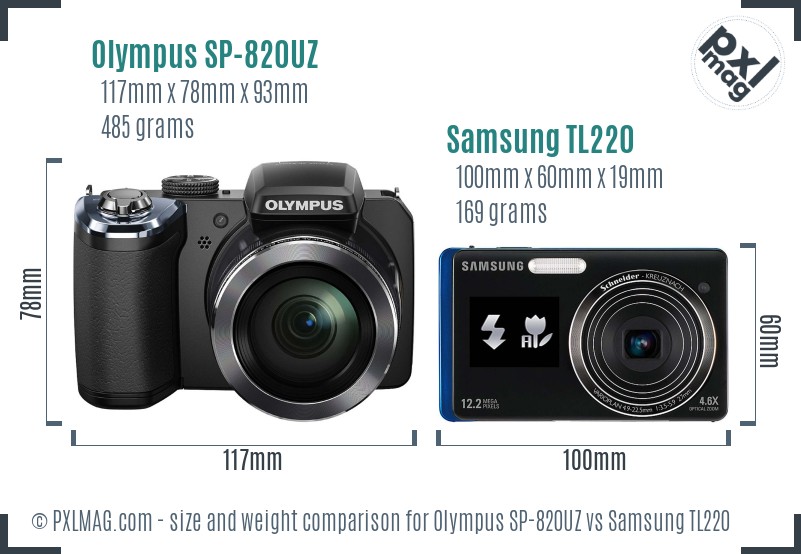 Olympus SP-820UZ vs Samsung TL220 size comparison