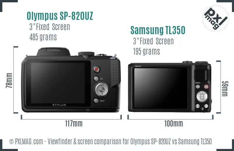 Olympus SP-820UZ vs Samsung TL350 Screen and Viewfinder comparison