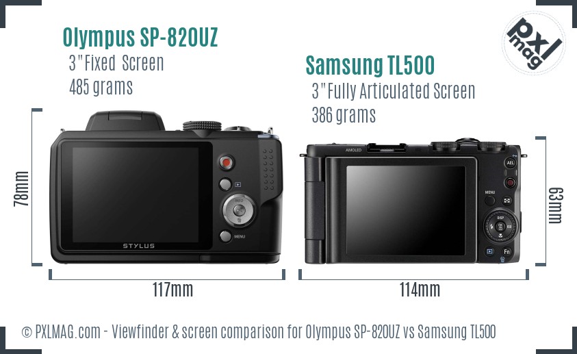 Olympus SP-820UZ vs Samsung TL500 Screen and Viewfinder comparison