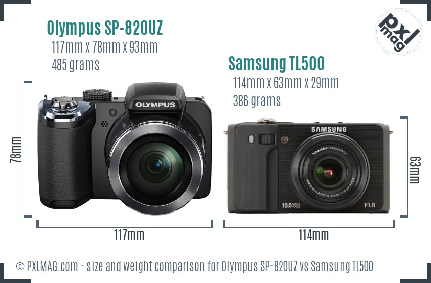 Olympus SP-820UZ vs Samsung TL500 size comparison Olympus SP-820UZ vs Samsung TL500 size comparison