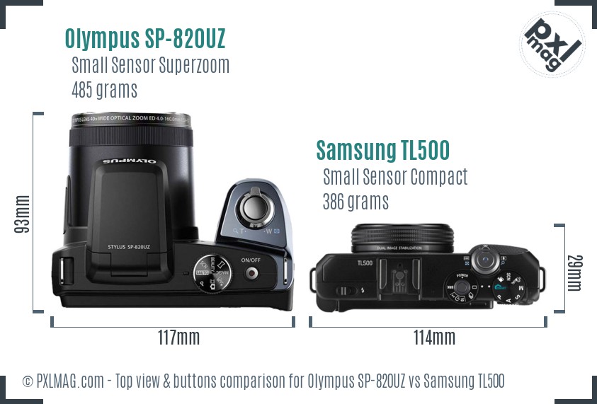 Olympus SP-820UZ vs Samsung TL500 top view buttons comparison