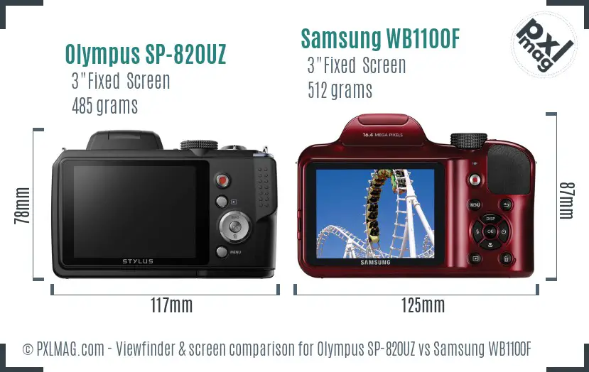 Olympus SP-820UZ vs Samsung WB1100F Screen and Viewfinder comparison