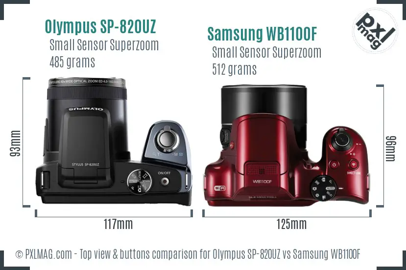 Olympus SP-820UZ vs Samsung WB1100F top view buttons comparison