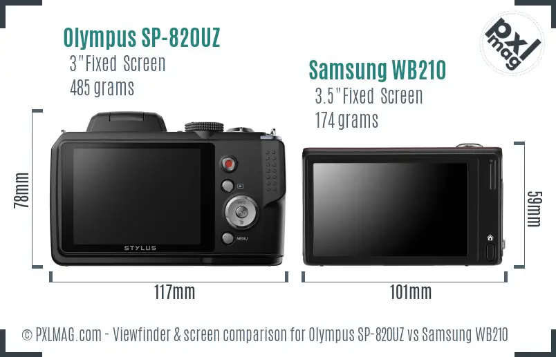 Olympus SP-820UZ vs Samsung WB210 Screen and Viewfinder comparison