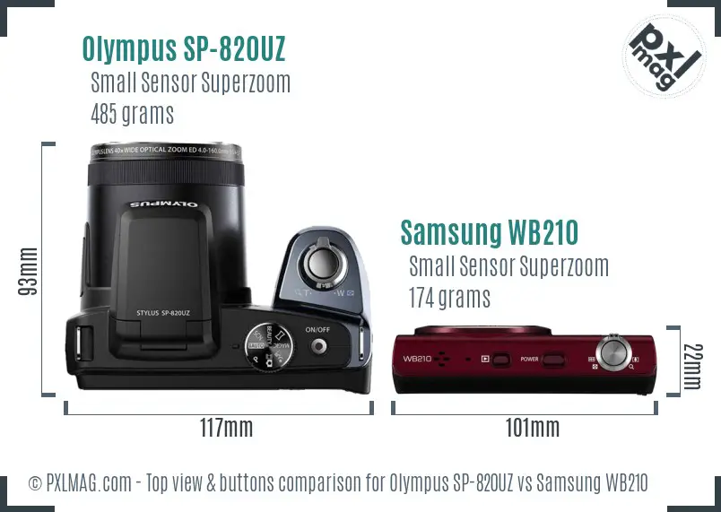 Olympus SP-820UZ vs Samsung WB210 top view buttons comparison