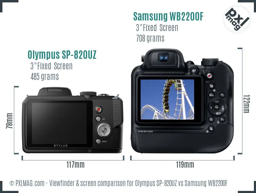 Olympus SP-820UZ vs Samsung WB2200F Screen and Viewfinder comparison