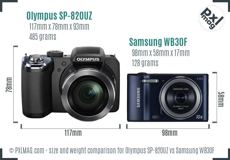 Olympus SP-820UZ vs Samsung WB30F size comparison