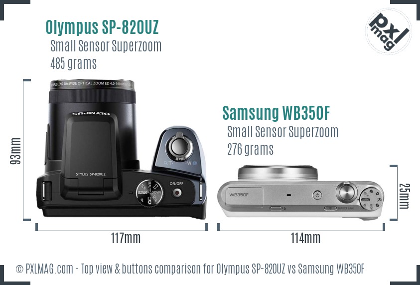 Olympus SP-820UZ vs Samsung WB350F top view buttons comparison