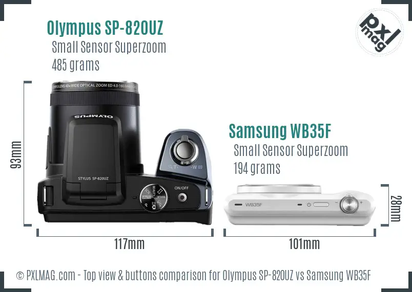 Olympus SP-820UZ vs Samsung WB35F top view buttons comparison