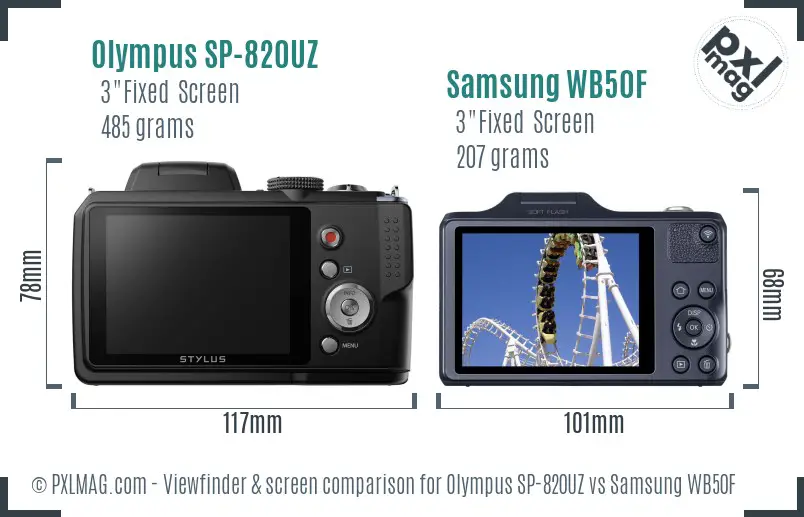 Olympus SP-820UZ vs Samsung WB50F Screen and Viewfinder comparison