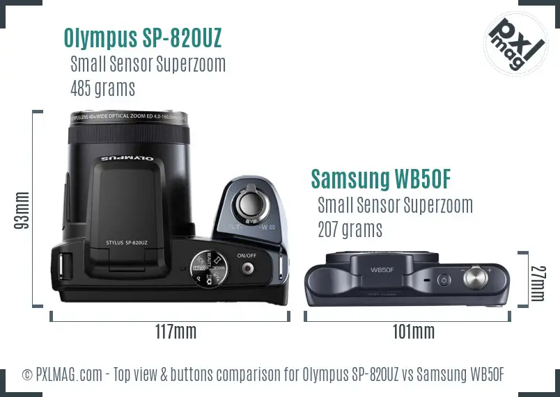 Olympus SP-820UZ vs Samsung WB50F top view buttons comparison