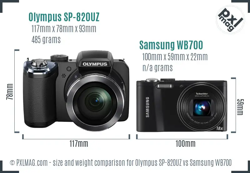 Olympus SP-820UZ vs Samsung WB700 size comparison
