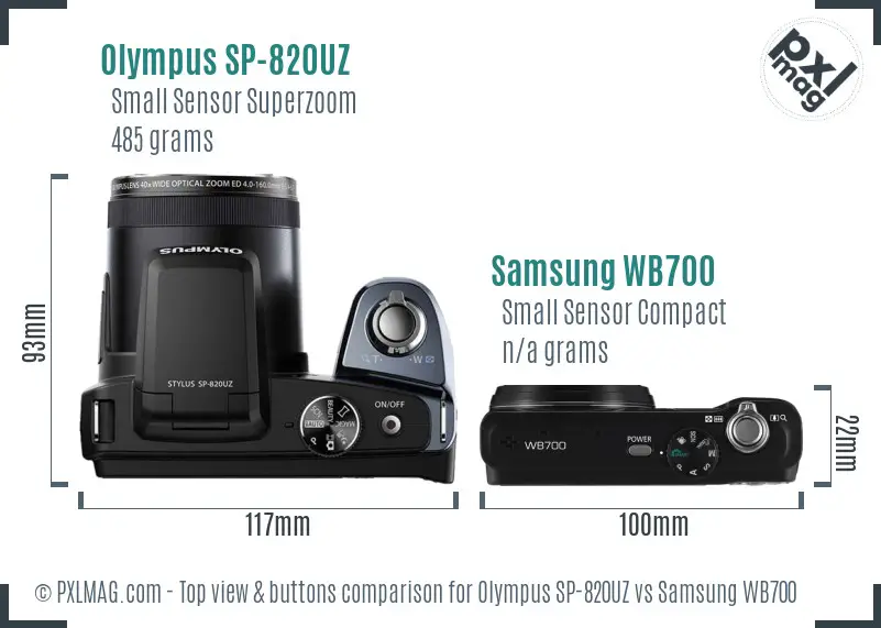 Olympus SP-820UZ vs Samsung WB700 top view buttons comparison