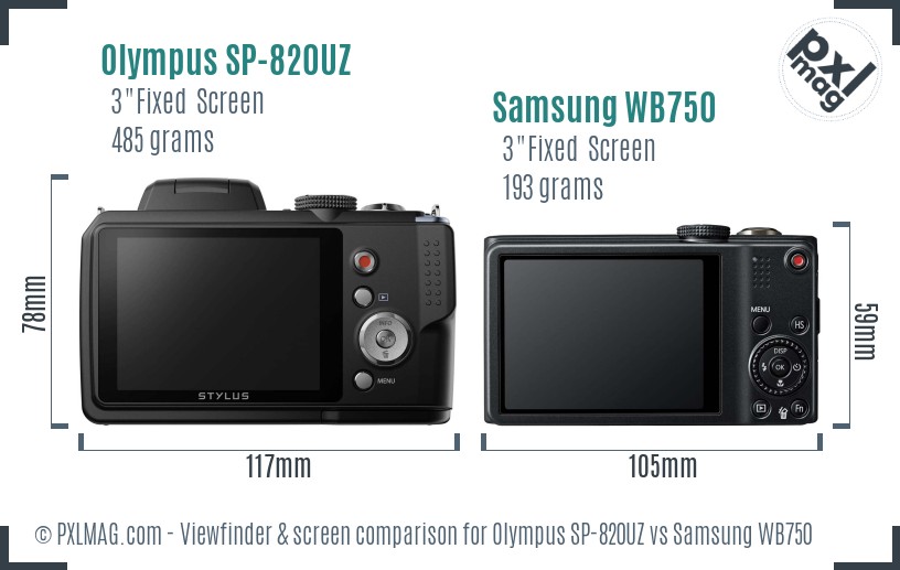 Olympus SP-820UZ vs Samsung WB750 Screen and Viewfinder comparison