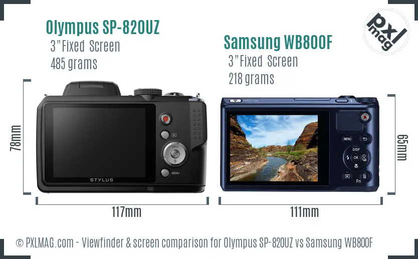 Olympus SP-820UZ vs Samsung WB800F Screen and Viewfinder comparison