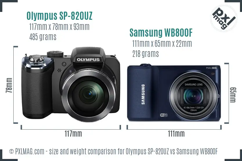 Olympus SP-820UZ vs Samsung WB800F size comparison