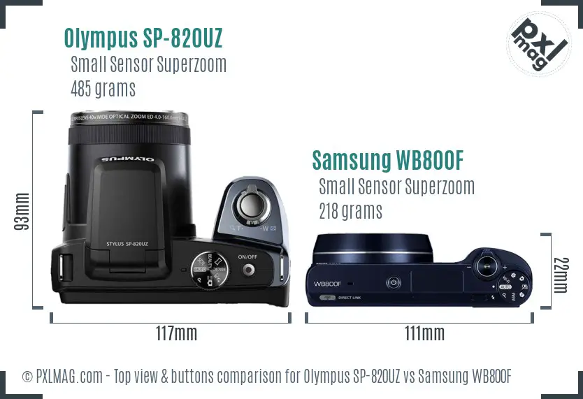 Olympus SP-820UZ vs Samsung WB800F top view buttons comparison