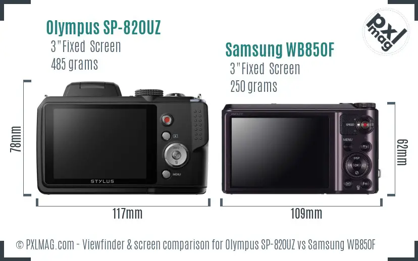 Olympus SP-820UZ vs Samsung WB850F Screen and Viewfinder comparison