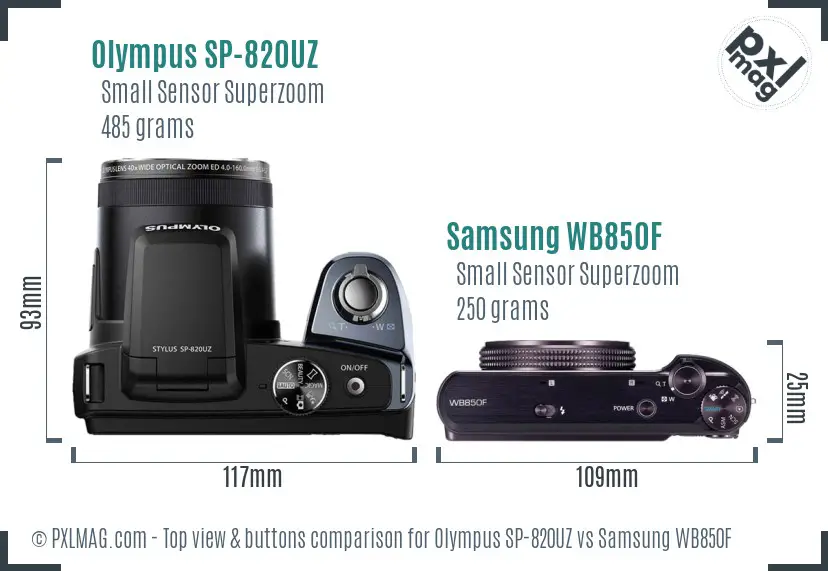 Olympus SP-820UZ vs Samsung WB850F top view buttons comparison