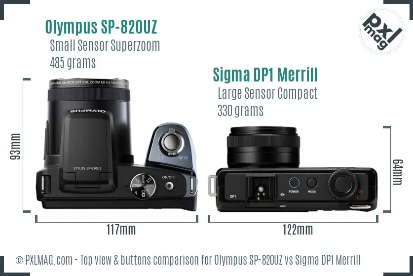 Olympus SP-820UZ vs Sigma DP1 Merrill top view buttons comparison