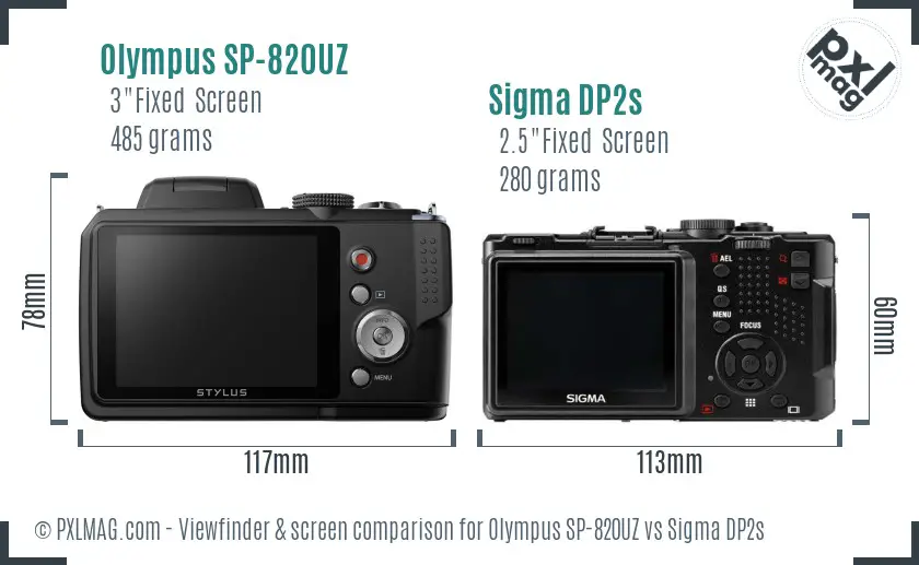 Olympus SP-820UZ vs Sigma DP2s Screen and Viewfinder comparison