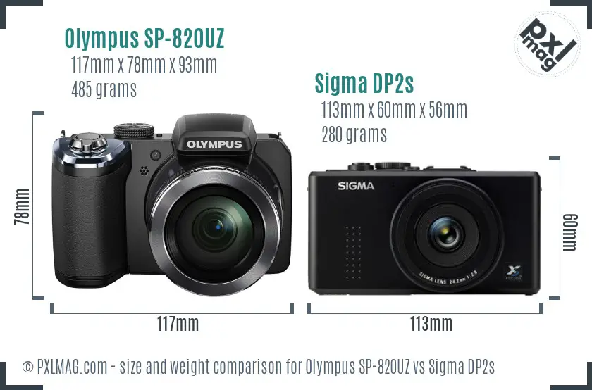 Olympus SP-820UZ vs Sigma DP2s size comparison