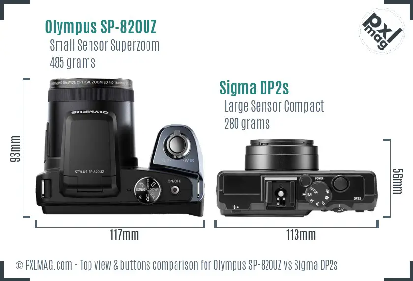 Olympus SP-820UZ vs Sigma DP2s top view buttons comparison