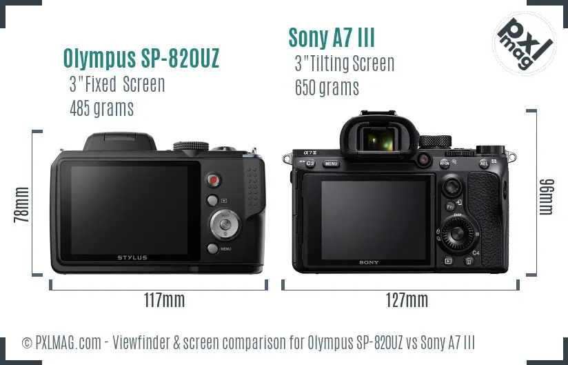 Olympus SP-820UZ vs Sony A7 III Screen and Viewfinder comparison