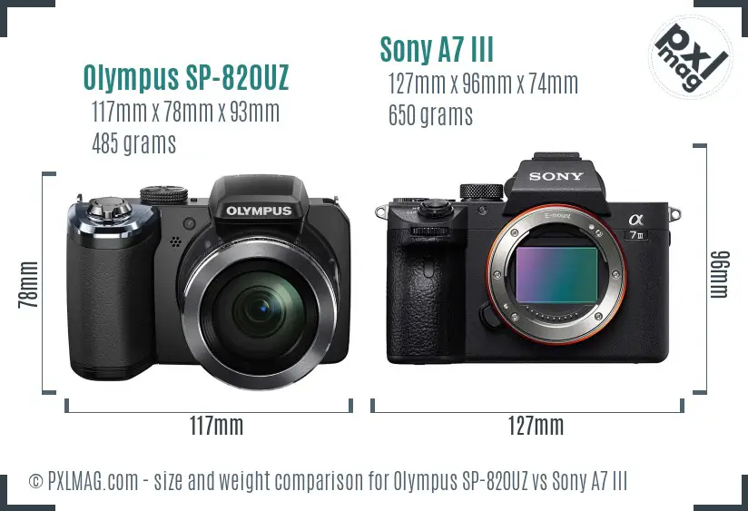 Olympus SP-820UZ vs Sony A7 III size comparison