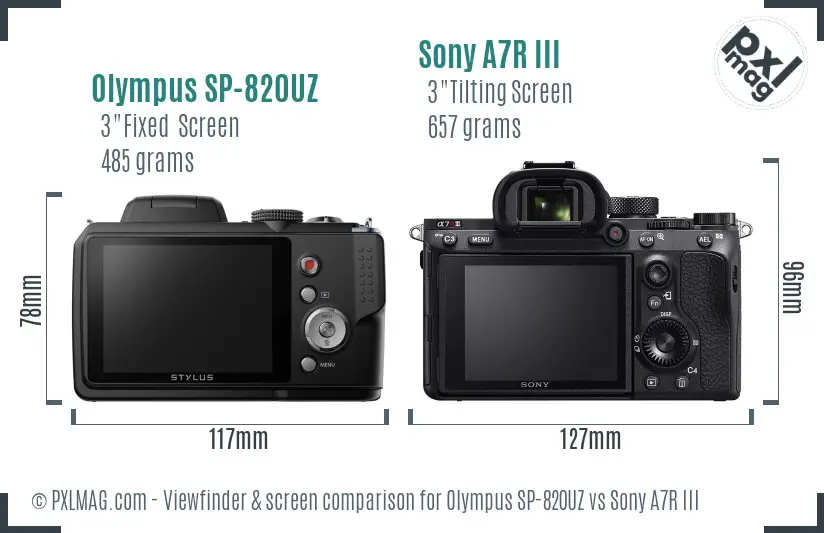 Olympus SP-820UZ vs Sony A7R III Screen and Viewfinder comparison