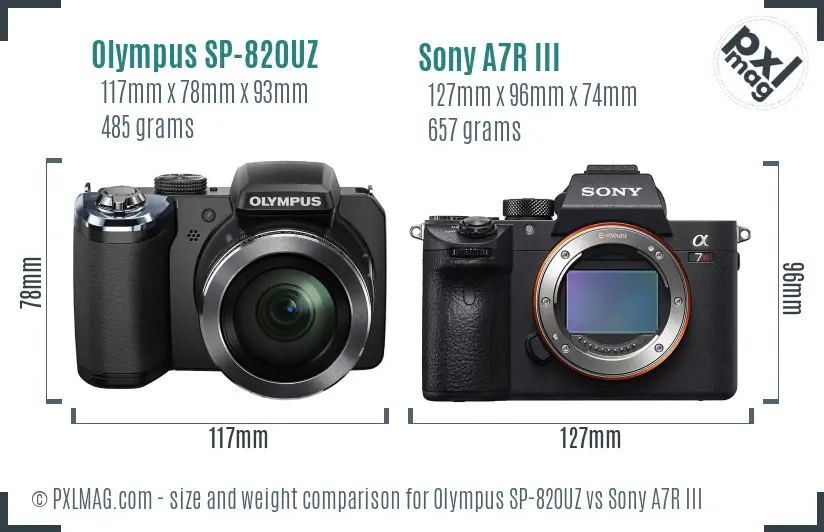 Olympus SP-820UZ vs Sony A7R III size comparison