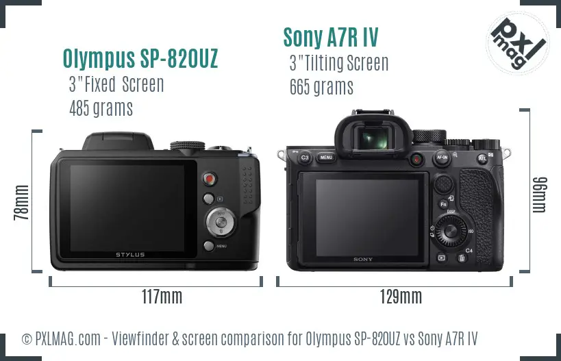Olympus SP-820UZ vs Sony A7R IV Screen and Viewfinder comparison