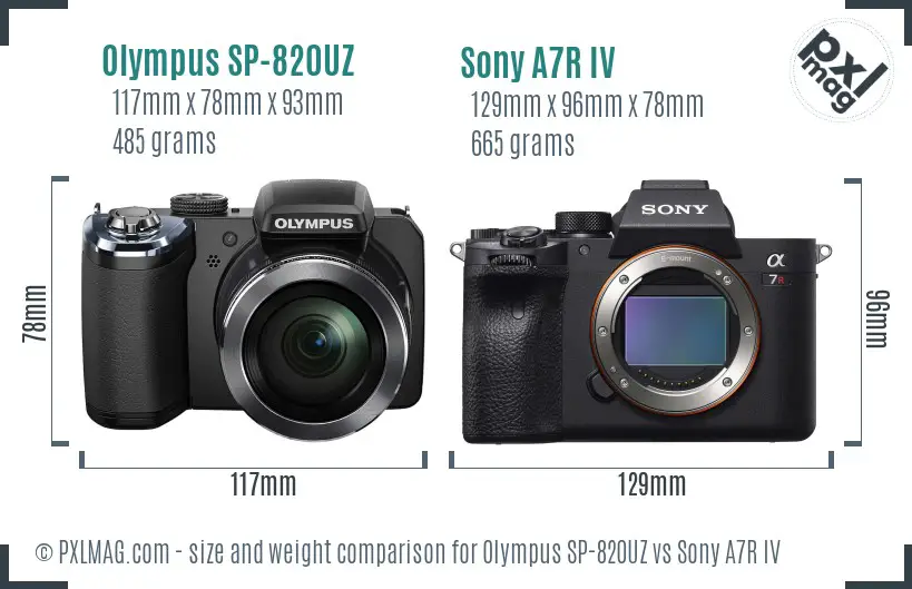 Olympus SP-820UZ vs Sony A7R IV size comparison