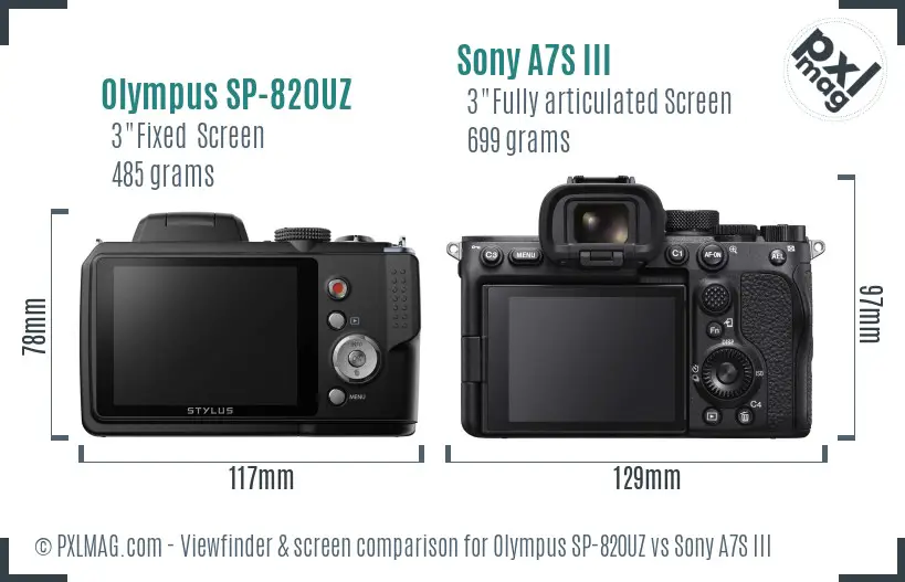 Olympus SP-820UZ vs Sony A7S III Screen and Viewfinder comparison