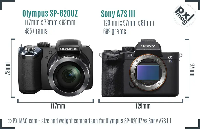 Olympus SP-820UZ vs Sony A7S III size comparison