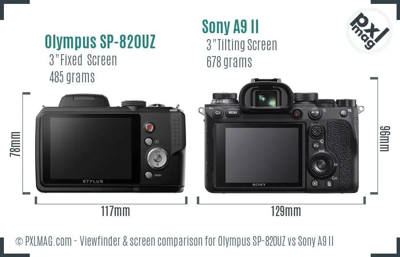 Olympus SP-820UZ vs Sony A9 II Screen and Viewfinder comparison