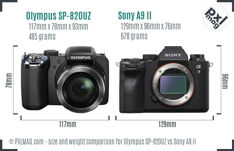 Olympus SP-820UZ vs Sony A9 II size comparison