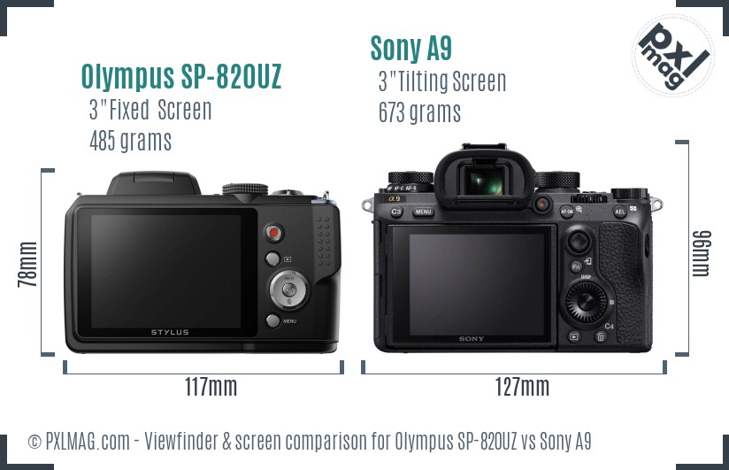 Olympus SP-820UZ vs Sony A9 Screen and Viewfinder comparison