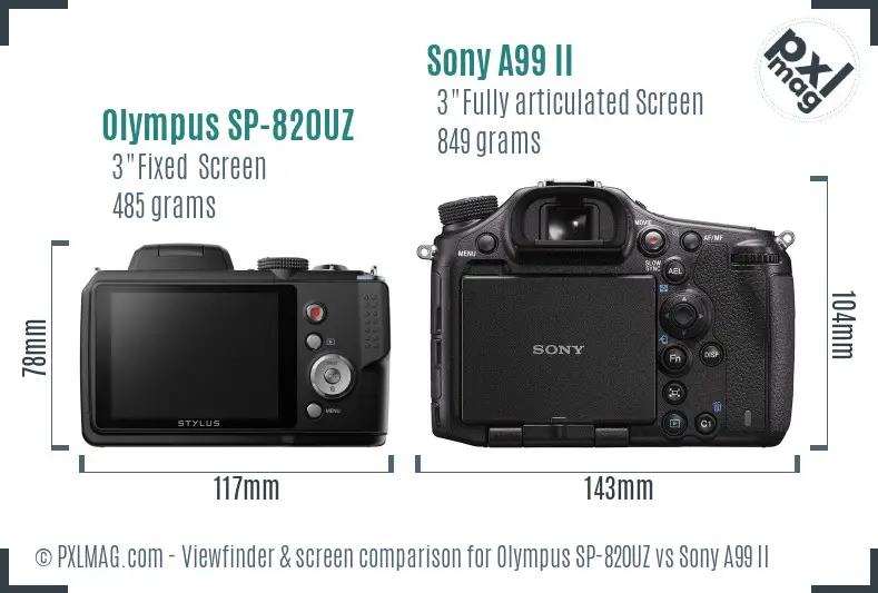 Olympus SP-820UZ vs Sony A99 II Screen and Viewfinder comparison