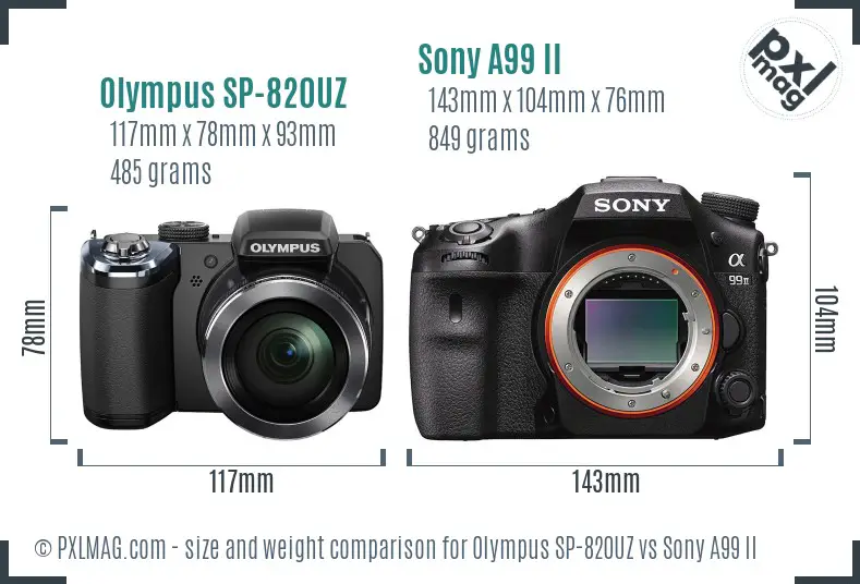 Olympus SP-820UZ vs Sony A99 II size comparison