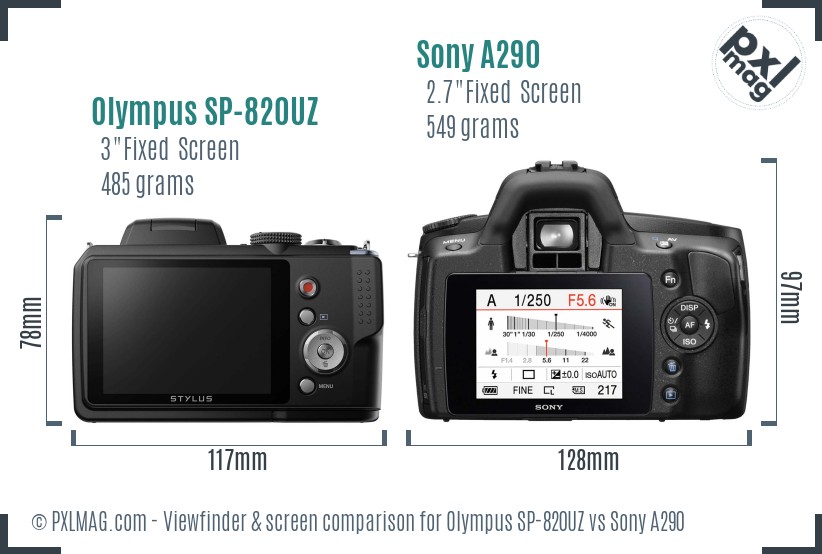 Olympus SP-820UZ vs Sony A290 Screen and Viewfinder comparison